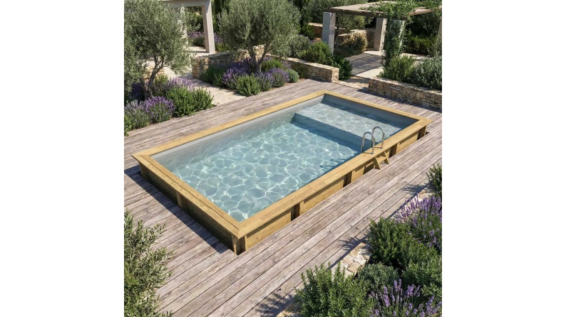 Pool AQUA 8.5 x 4.35 - H.1.45 m mit Liegefläche, grau, mit Stahlprofilen zum Einbetonieren