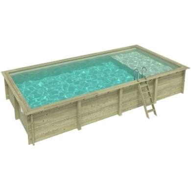 Pool AQUA 8.5 x 4.35 - H.1.45 m mit Liegefläche, sandfarben, mit Stahlprofilen zum Einbetonieren