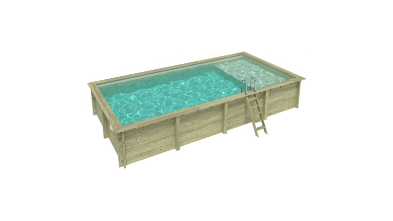 Pool AQUA 8.5 x 4.35 - H.1.45 m mit Liegefläche, sandfarben, mit Stahlprofilen zum Einbetonieren