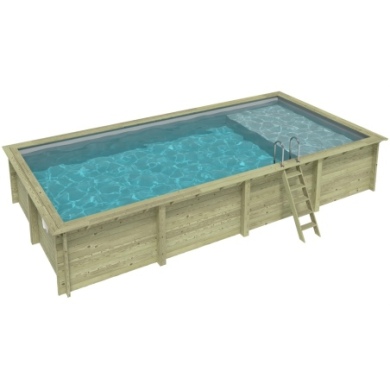 Pool AQUA 8.5 x 4.35 - H.1.45 m mit Liegefläche, grau, auf Rahmen - ohne Betonieren