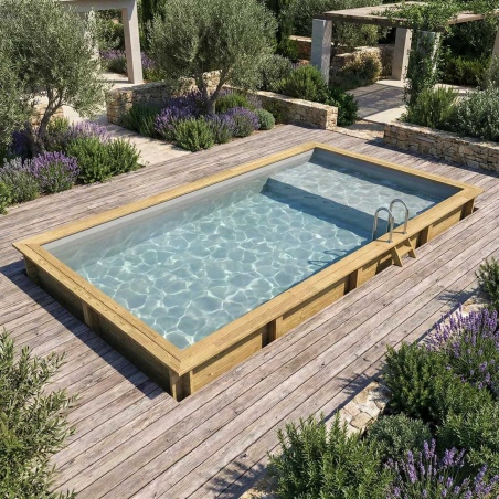 Pool AQUA 8.5 x 4.35 - H.1.45 m mit Liegefläche, grau, auf Rahmen - ohne Betonieren
