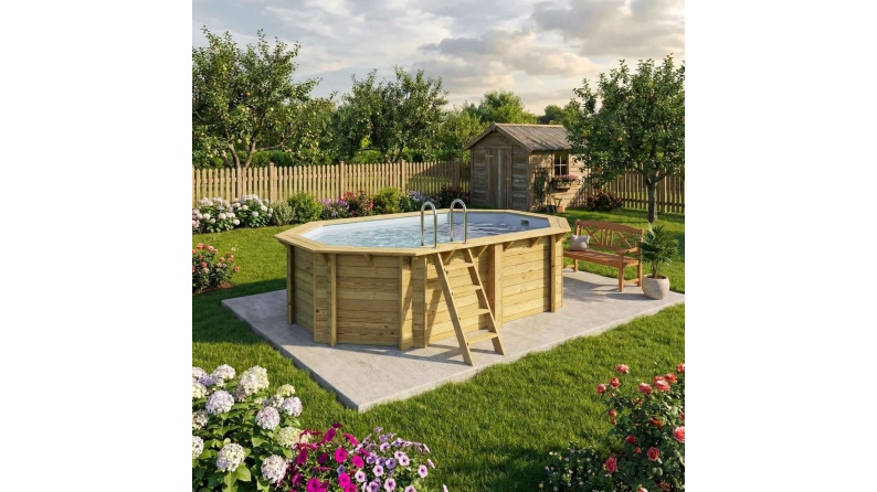 Pool NEMO 4.3 x 3 - H.1.18 m, grau, mit am Beton verschraubten Stahlprofilen