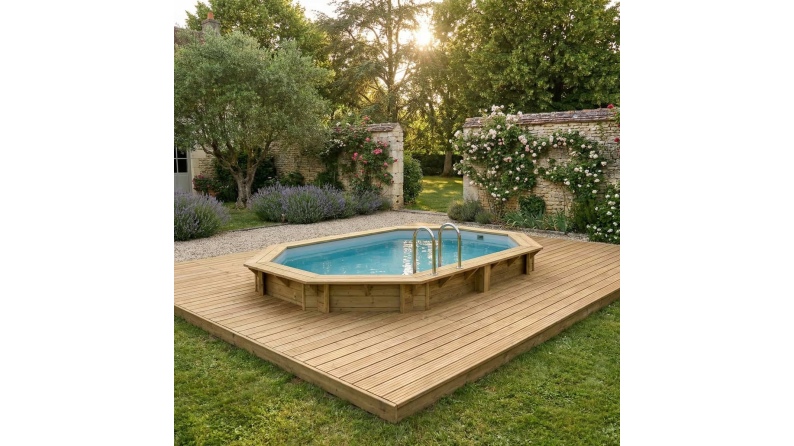 Pool NEMO 4.3 x 3 - H.1.18 m, grau, mit am Beton verschraubten Stahlprofilen