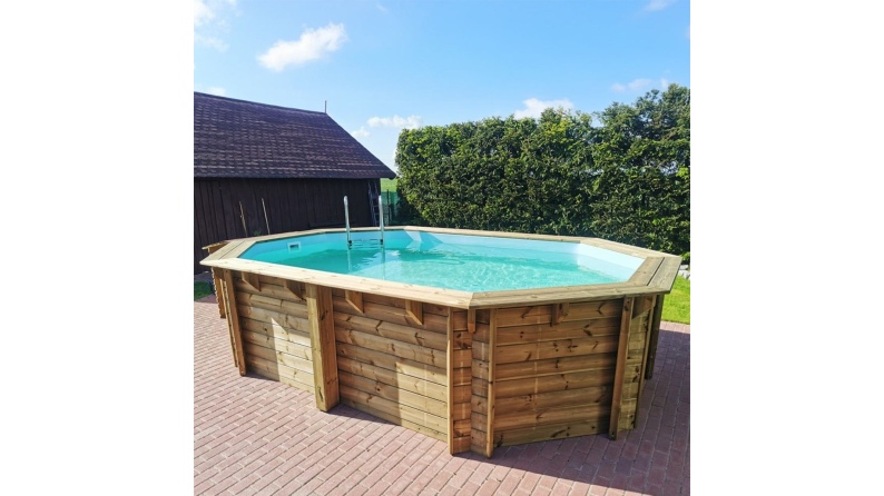 Pool NEMO 4.3 x 3 - H.1.18 m, grau, mit am Beton verschraubten Stahlprofilen