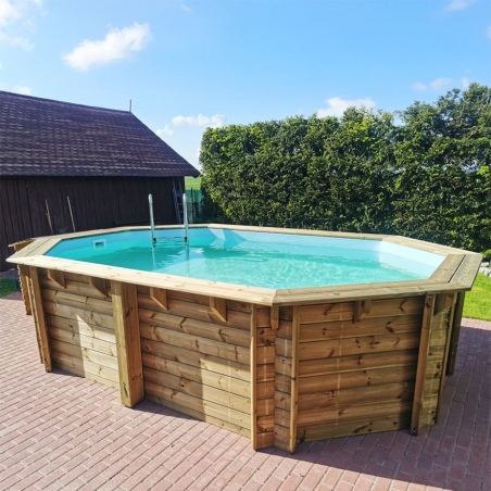 Pool NEMO 4.3 x 3 - H.1.18 m, sandfarben, mit am Beton verschraubten Stahlprofilen