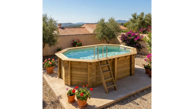Pool NEMO 4.3 x 3 - H.1.18 m, sandfarben, auf Rahmen - ohne Betonieren