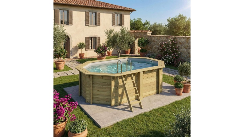 Pool NEMO 4.3 x 3 - H.1.31 m, grau, mit am Beton verschraubten Stahlprofilen
