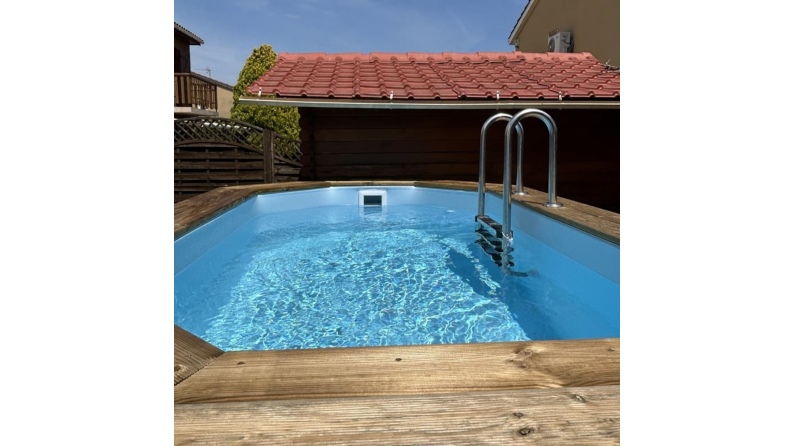 Pool NEMO 4.3 x 3 - H.1.31 m, grau, mit am Beton verschraubten Stahlprofilen