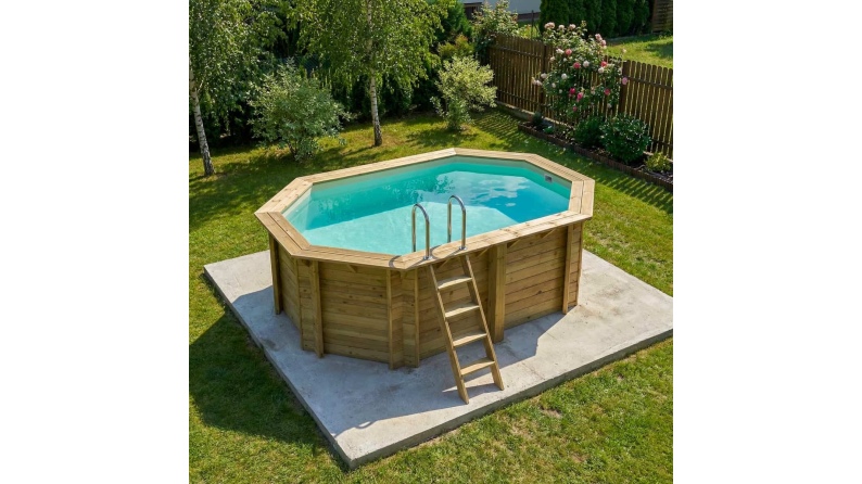 Pool NEMO 4.3 x 3 - H.1.31 m, sandfarben, mit am Beton verschraubten Stahlprofilen