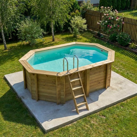 Pool NEMO 4.3 x 3 - H.1.31 m, sandfarben, mit am Beton verschraubten Stahlprofilen