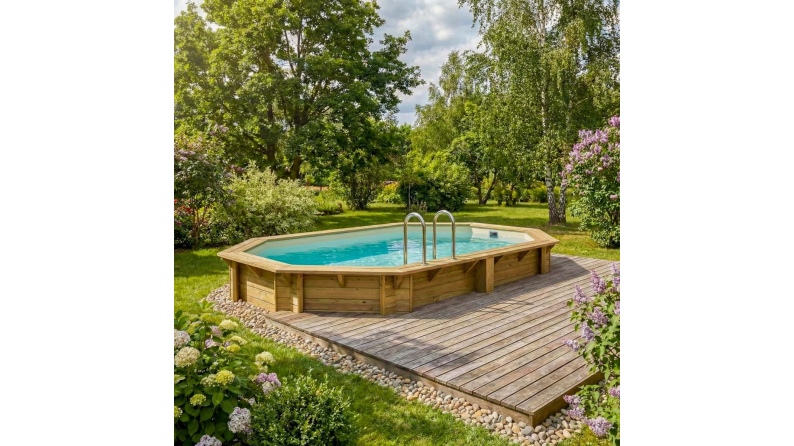 Pool NEMO 4.3 x 3 - H.1.31 m, sandfarben, mit am Beton verschraubten Stahlprofilen