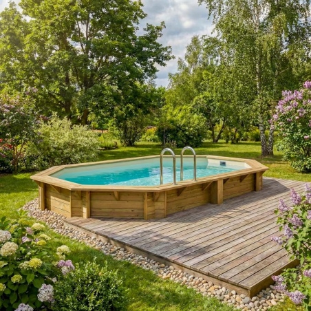 Pool NEMO 4.3 x 3 - H.1.31 m, sandfarben, mit am Beton verschraubten Stahlprofilen