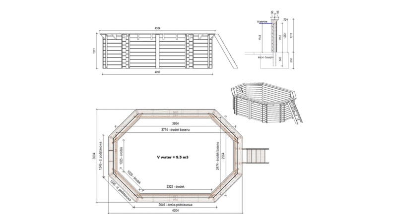 Pool NEMO 4.3 x 3 - H.1.31 m, sandfarben, auf Rahmen - ohne Betonieren
