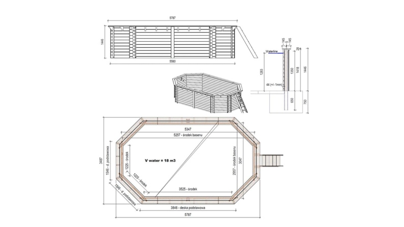 Pool NEMO 5.79 x 3.49 - H.1.45 m, grau, mit Stahlprofilen zum Einbetonieren