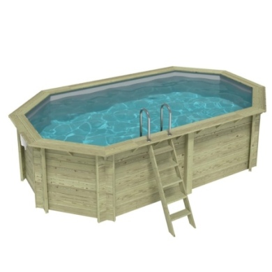 Pool NEMO 5.79 x 3.49 - H.1.45 m, grau, mit am Beton verschraubten Stahlprofilen