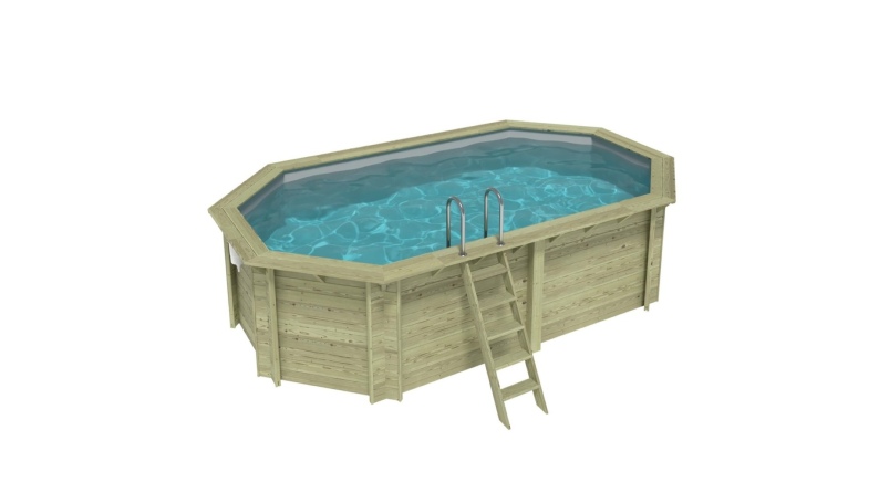 Pool NEMO 5.79 x 3.49 - H.1.45 m, grau, mit am Beton verschraubten Stahlprofilen