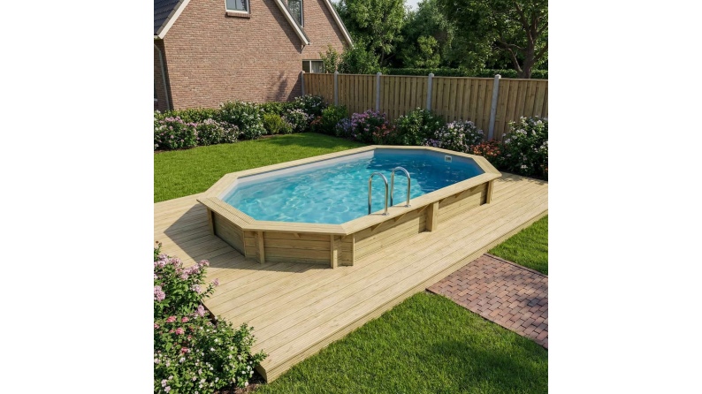 Pool NEMO 5.79 x 3.49 - H.1.45 m, grau, auf Rahmen - ohne Betonieren