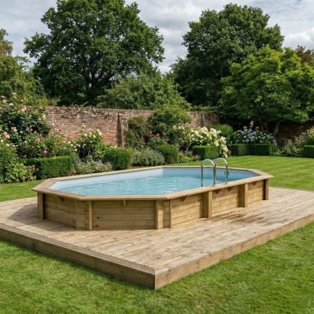 Pool NEMO 7.3 x 3.97 - H.1.45 m, grau, mit am Beton verschraubten Stahlprofilen