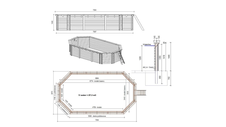Pool NEMO 7.3 x 3.97 - H.1.45 m, sandfarben, auf Rahmen - ohne Betonieren