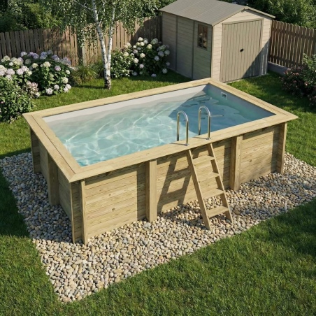 Pool AQUA 4.65 x 2.85 - H.1.24 m, grau, mit am Beton verschraubten Stahlprofilen