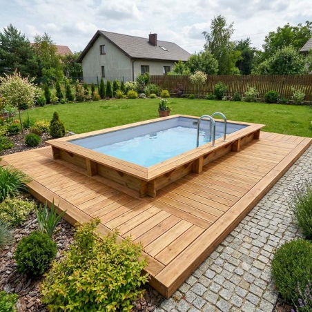 Pool AQUA 4.65 x 2.85 - H.1.24 m, grau, mit am Beton verschraubten Stahlprofilen
