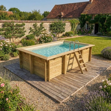Pool AQUA 4.65 x 2.85 - H.1.24 m, sandfarben, mit am Beton verschraubten Stahlprofilen