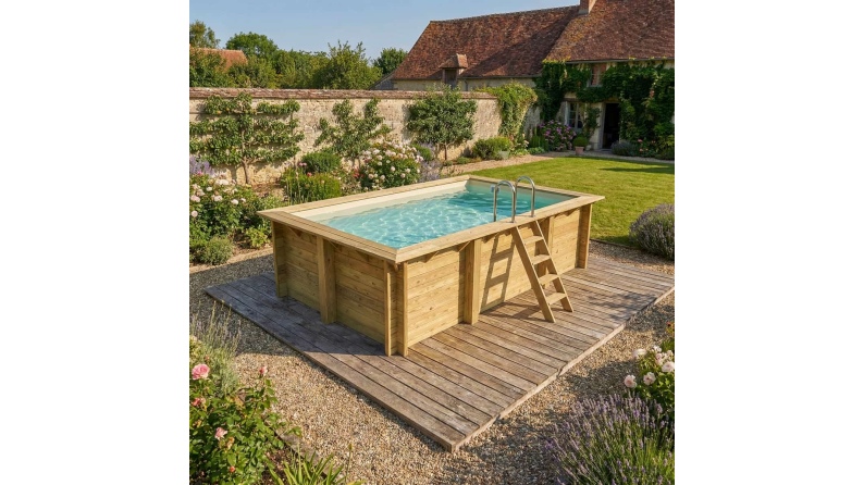 Pool AQUA 4.65 x 2.85 - H.1.24 m, sandfarben, auf Rahmen - ohne Betonieren