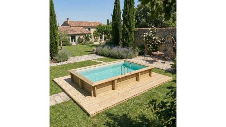Pool AQUA 4.65 x 2.85 - H.1.24 m, sandfarben, auf Rahmen - ohne Betonieren