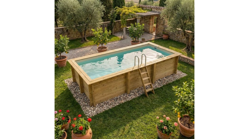 Pool AQUA 6.1 x 2.85 - H.1.31 m, sandfarben, mit Stahlprofilen zum Einbetonieren