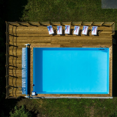 Pool AQUA 6.1 x 2.85 - H.1.31 m, grau, mit am Beton verschraubten Stahlprofilen