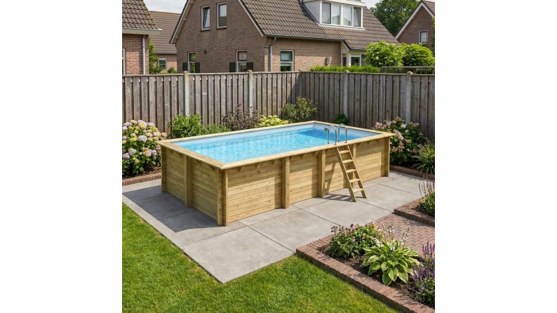 Pool AQUA 7 x 3.75 - H.1.45 m, grau, mit am Beton verschraubten Stahlprofilen