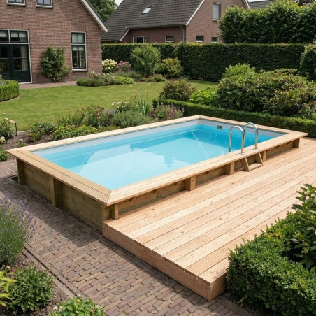 Pool AQUA 7 x 3.75 - H.1.45 m, grau, mit am Beton verschraubten Stahlprofilen