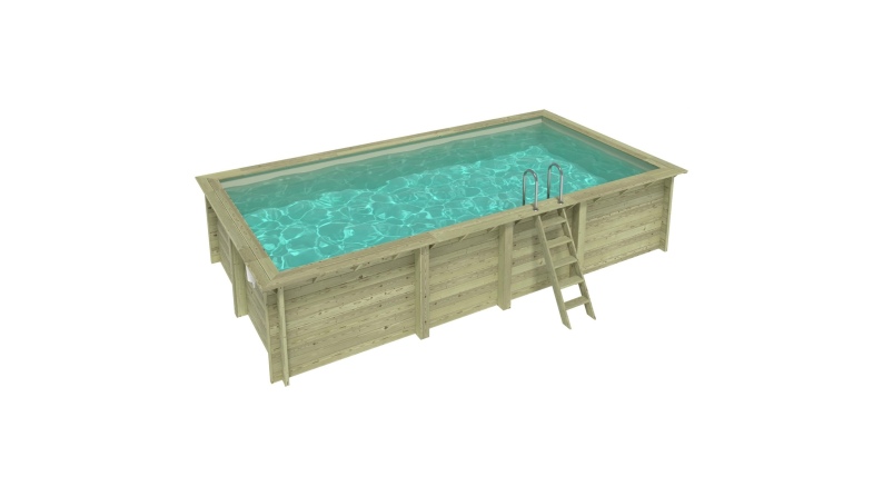 Pool AQUA 7 x 3.75 - H.1.45 m, sandfarben, mit am Beton verschraubten Stahlprofilen