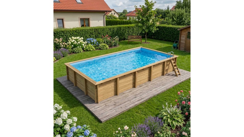 Pool AQUA 10.2 x 5.2 - H.1.45 m, hellblau, mit Stahlprofilen zum Einbetonieren