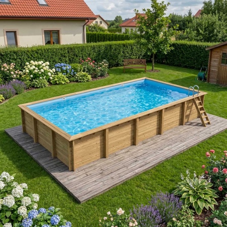 Pool AQUA 10.2 x 5.2 - H.1.45 m, hellblau, mit Stahlprofilen zum Einbetonieren