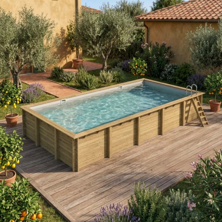 Pool AQUA 10.2 x 5.2 - H.1.45 m, grau, mit Stahlprofilen zum Einbetonieren