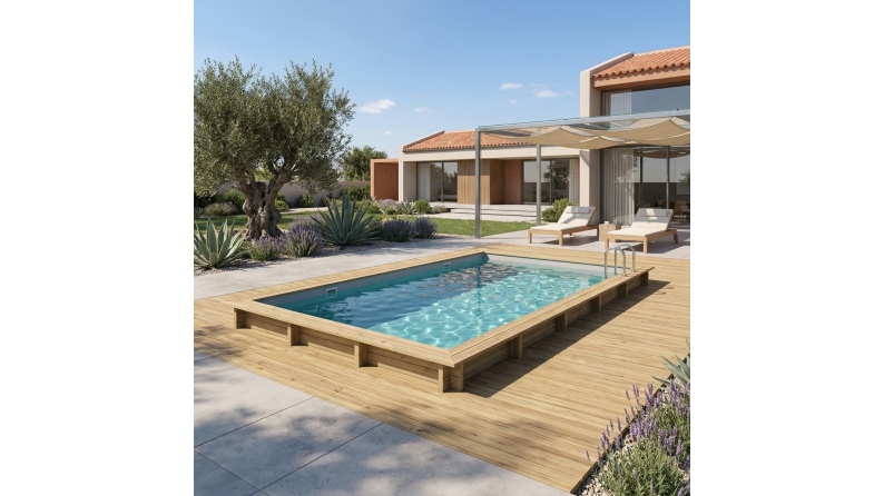 Pool AQUA 10.2 x 5.2 - H.1.45 m, grau, mit Stahlprofilen zum Einbetonieren