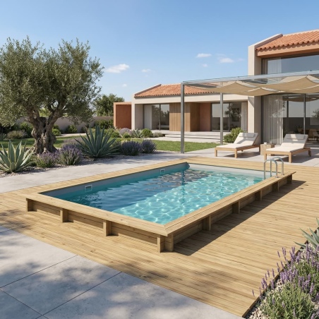 Pool AQUA 10.2 x 5.2 - H.1.45 m, grau, mit Stahlprofilen zum Einbetonieren