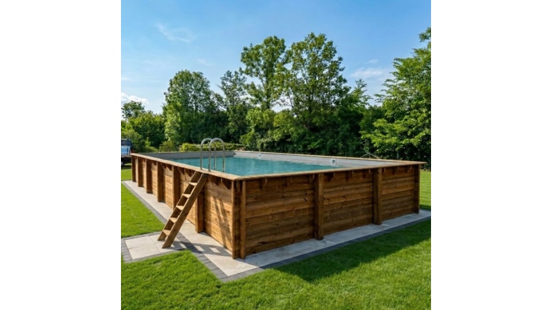 Pool AQUA 10.2 x 5.2 - H.1.45 m, grau, mit Stahlprofilen zum Einbetonieren