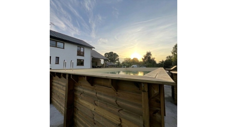 Pool AQUA 10.2 x 5.2 - H.1.45 m, sandfarben, mit Stahlprofilen zum Einbetonieren