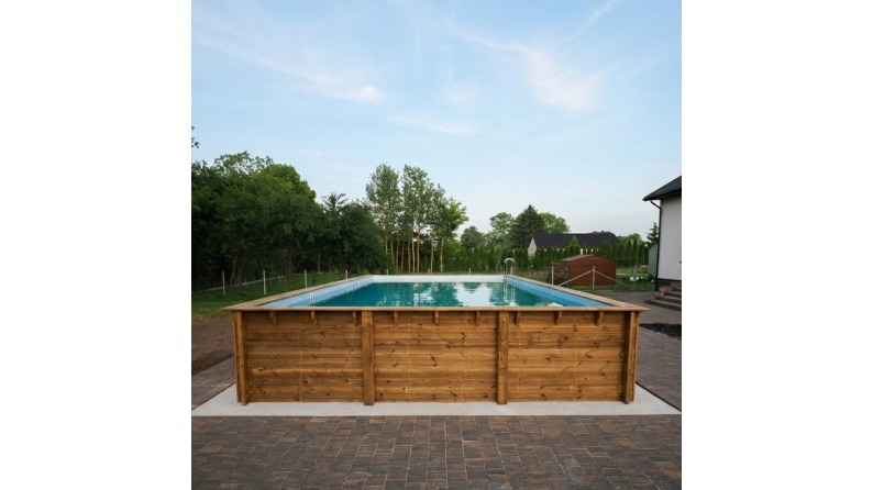 Pool AQUA 10.2 x 5.2 - H.1.45 m, hellblau, mit am Beton verschraubten Stahlprofilen