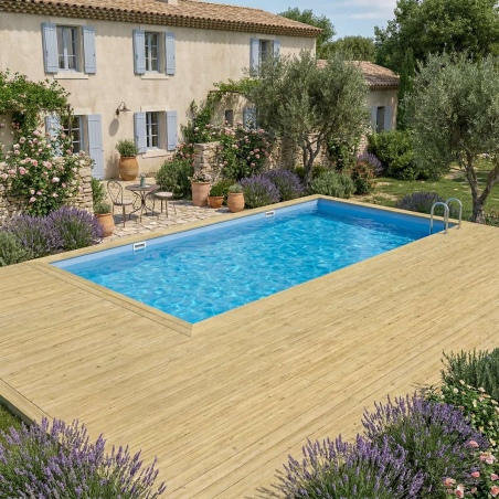 Pool AQUA 10.2 x 5.2 - H.1.45 m, hellblau, auf Rahmen - ohne Betonieren