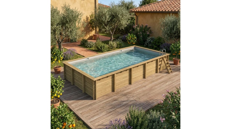 Pool AQUA 10.2 x 5.2 - H.1.45 m, grau, auf Rahmen - ohne Betonieren