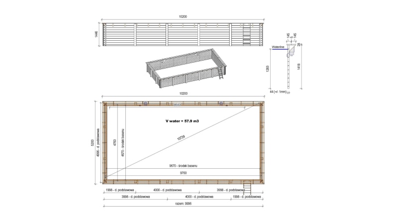 Pool AQUA 10.2 x 5.2 - H.1.45 m, grau, auf Rahmen - ohne Betonieren