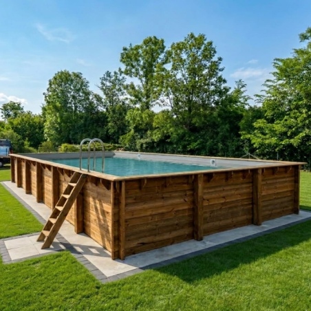 Pool AQUA 10.2 x 5.2 - H.1.45 m, grau, auf Rahmen - ohne Betonieren