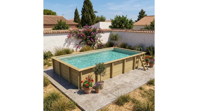Pool AQUA 10.2 x 5.2 - H.1.45 m, sandfarben, auf Rahmen - ohne Betonieren