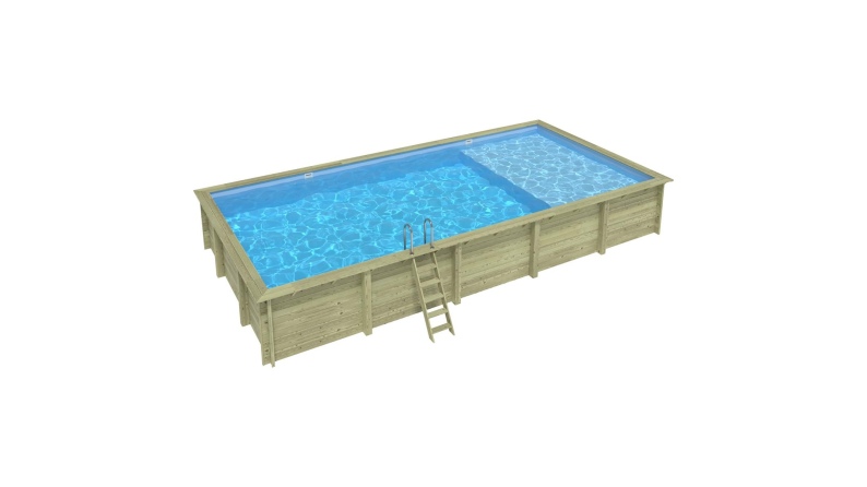 Pool AQUA 10.2 x 5.2 - H.1.45 m mit Liegefläche, hellblau, mit Stahlprofilen zum Einbetonieren
