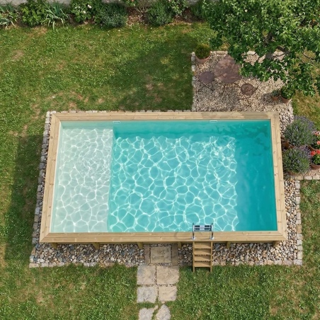 Pool AQUA 10.2 x 5.2 - H.1.45 m mit Liegefläche, sandfarben, mit Stahlprofilen zum Einbetonieren