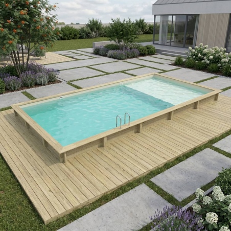 Pool AQUA 10.2 x 5.2 - H.1.45 m mit Liegefläche, sandfarben, mit Stahlprofilen zum Einbetonieren