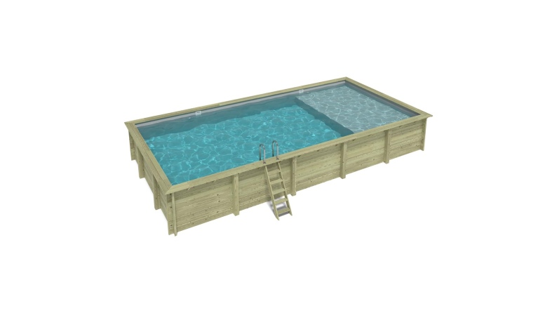 Pool AQUA 10.2 x 5.2 - H.1.45 m mit Liegefläche, grau, mit am Beton verschraubten Stahlprofilen